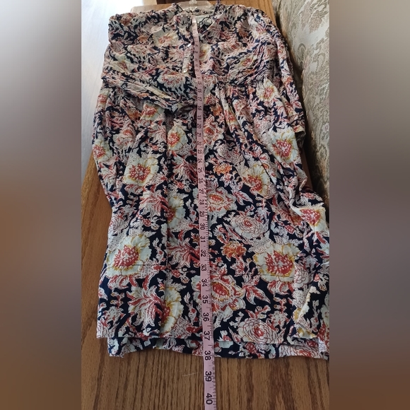 Antik Batik M/40 Navy Andre Dress 100% Cotton Long Sleeve Buttons Ruffles - Picture 10 of 16